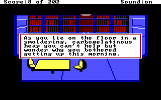 (message: As you lie on the floor in a smoldering, carbogelatinous heap you can't help but wonder why you bothered getting up this morning.)