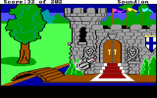 (Roger's escape pod crash lands in a moat near King Graham's castle.)