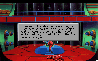 (message: It appears the shield is preventing you from getting to the Star Generator's control panel and boy is it hot. You'd better not try to get close to the Star Generator again.)