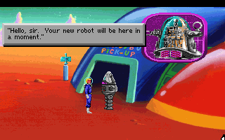 (message: Robot: Hello, sir. Your new robot will be here in a moment.)