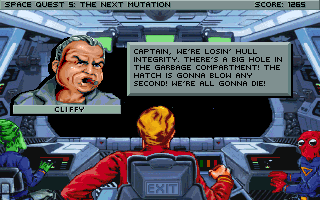 (message: Cliffy: Captain, we're losin' hull integrity. There's a big hole in the garbage compartment! The hatch is gonna blow any second! We're all gonna die!)