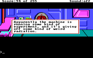 (message: Apparently the machine is running some kind of experiment, and it's giving off some kind of weird radiation.)