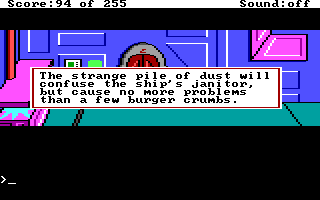 (message: The strange pile of dust will confuse the ship's janitor, but cause no more problems than a few burger crumbs.)