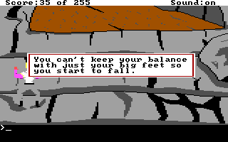 (message: You can't keep your balance with just your big feet so you start to fall.)