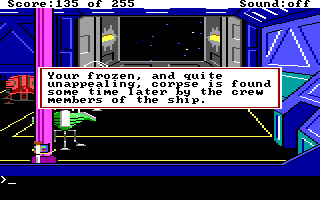 (message: Your frozen, and quite unappealing, corpse is found some time later by the crew members of the ship.)