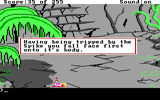 (message: Having been tripped by the Spike, you fall face first onto its body.)