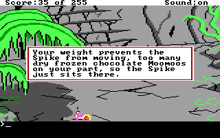 (message: Your weight prevents the Spike from moving, too many dry frozen chocolate Moomoos on your part, so the Spike just sits there.)