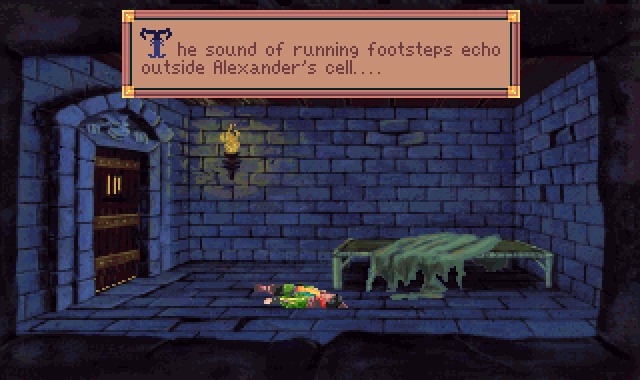 (message: The sound of running footsteps echo outside Alexander's cell...)