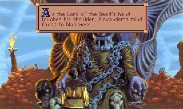 (message: As the Lord of the Dead's hand touches his shoulder, Alexander's mind fades to blackness.)