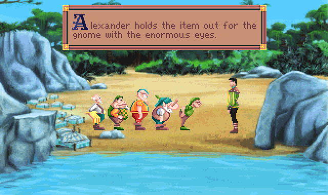 (message: Alexander holds the item out for the gnome with the enormous eyes.)