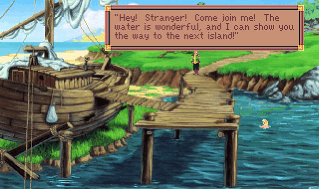(Strange Boy: Hey! Stranger! Come join me! The water is wonderful, and I can show you the way to the next island!)