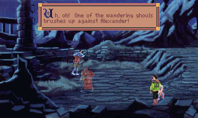 (message: Uh, oh! One of the wandering ghouls brushes up against Alexander!)