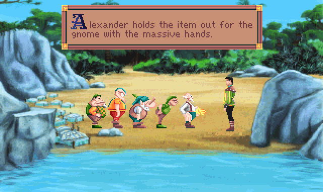 (message: Alexander holds the item out for the gnome with the massive hands.)