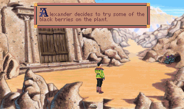 (message: Alexander decides to try some of the black berries on the plant.)